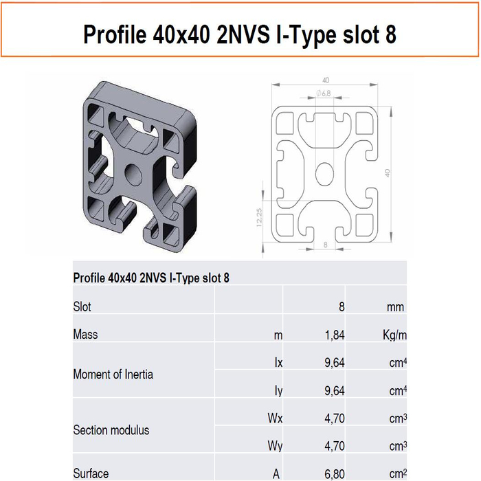 Profile 40x40 2NVS I-Type slot 8