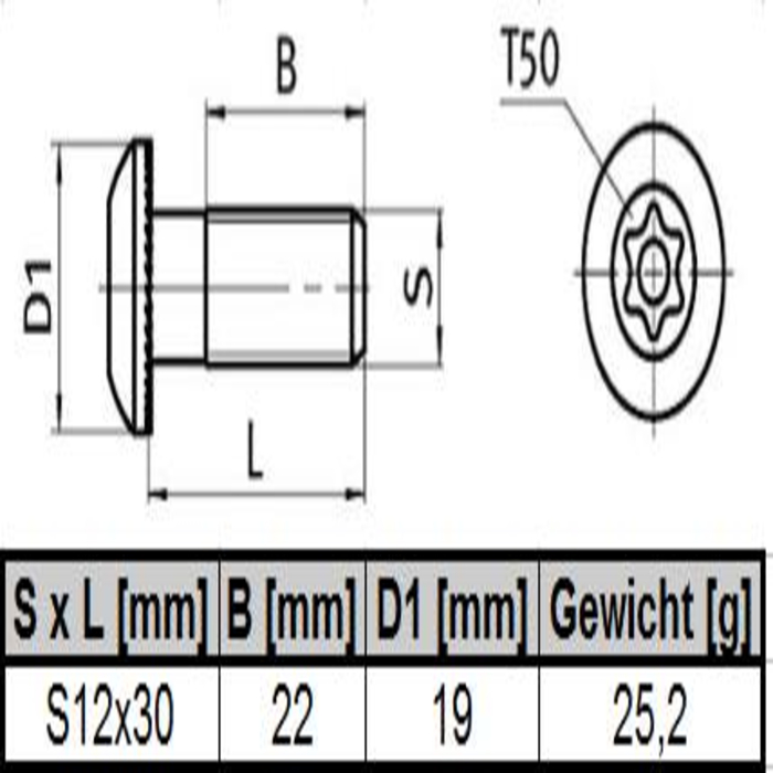Tornillos autoroscante S12x30 T50 P45 ranura 10
