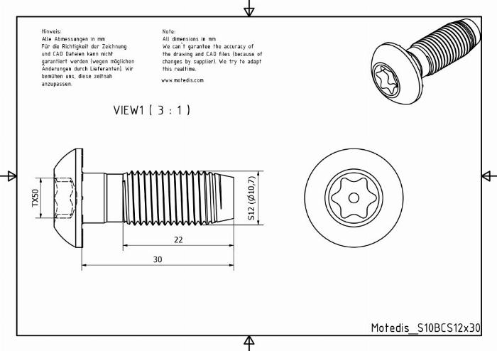 Tornillos autoroscante S12x30 T50 P45 ranura 10