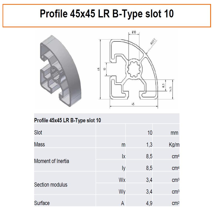 Perfiles Aluminio Estructural 45x45 LR ranura 10