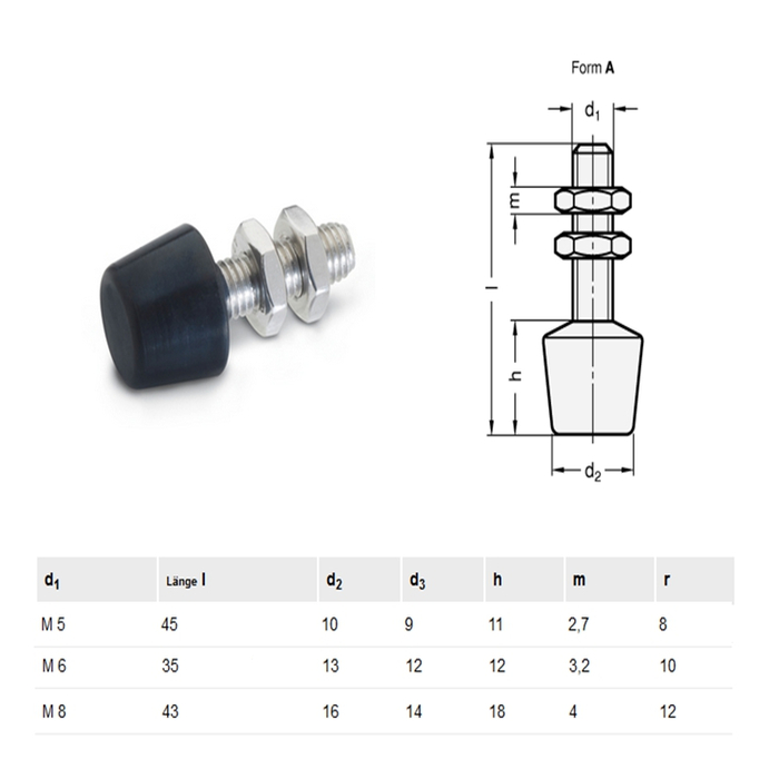 Clamping bolts with rubber pressure pad GN 708.1-M8