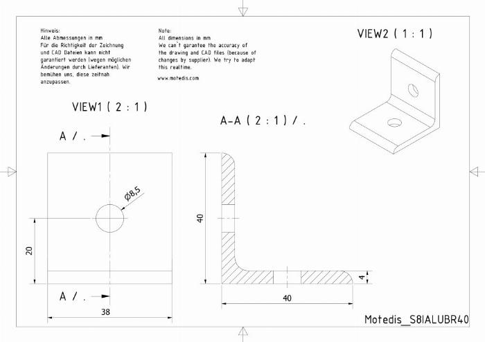Angle 40x40 anodized aluminium