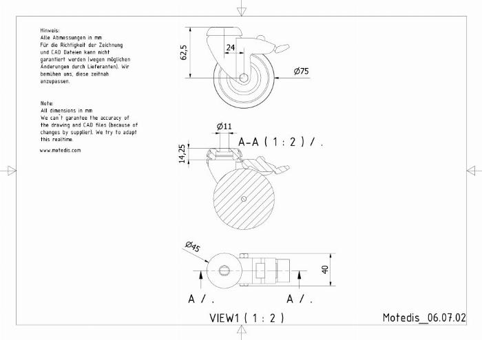 Rollers 75 single bolt hole with brake
