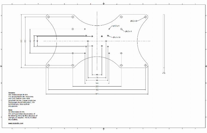 Adaptador VESA Placa Extensión para TV LCD 400 / 200 / 100 mm t=5mm en Aluminio
