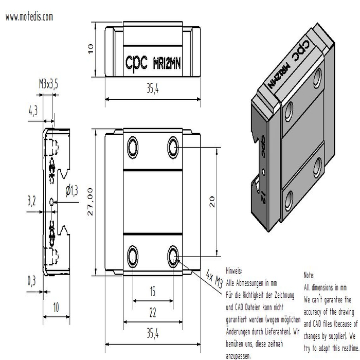 Guide Carriage Miniature MR12M