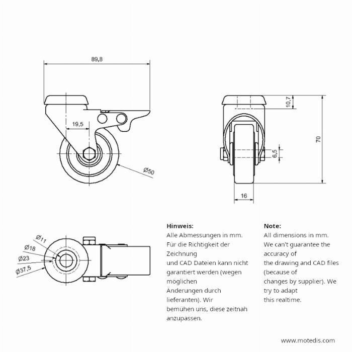 Rollers 50 single bolt hole with brake