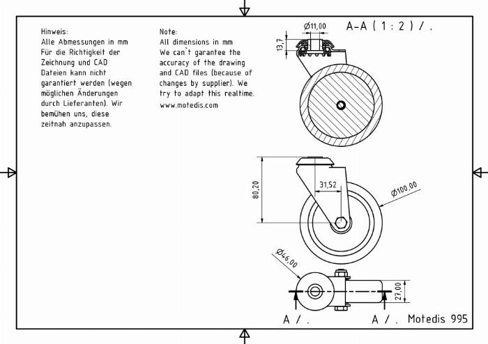 Rollers 100 single bolt hole without brake