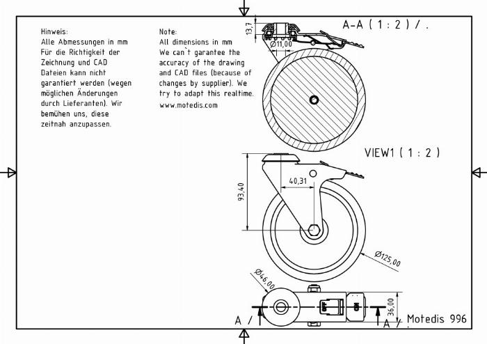 Rollers 125 single hole with brake