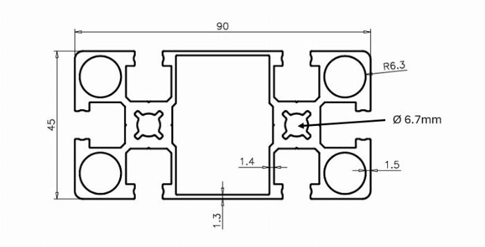 Perfiles de Aluminio Estructural  Perfil Alu 45x90 Ligero Tipo-O Ranura 8